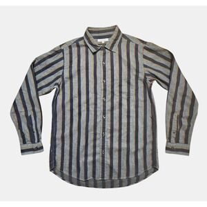 Global Work Mens Long Sleeve‎ Button Up Shirt M Stripes Japan Minimalist Basic